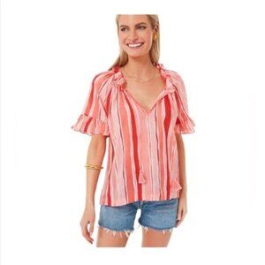 Tuckernuck Sunrise Stripes Cassis Short Sleeve Top Size Large